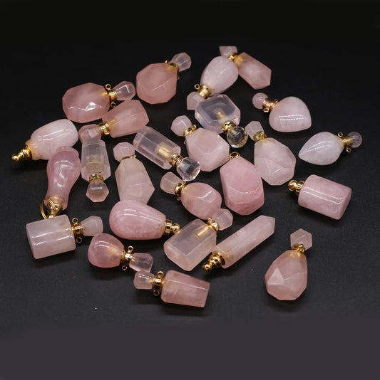 2021 New Style Natural Stone Perfume Bottle Pendant Irregular Rose Quartz For Jewelry Making DIY Necklace Accessory