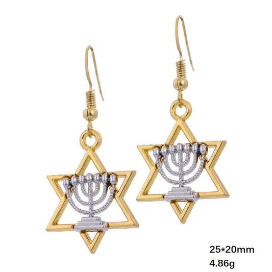 Cute Girls Star Of David Candlestick Menorah Dangle Earrings Women Hanukkah Religious Jewish Jewelry Female Earring Party Gift