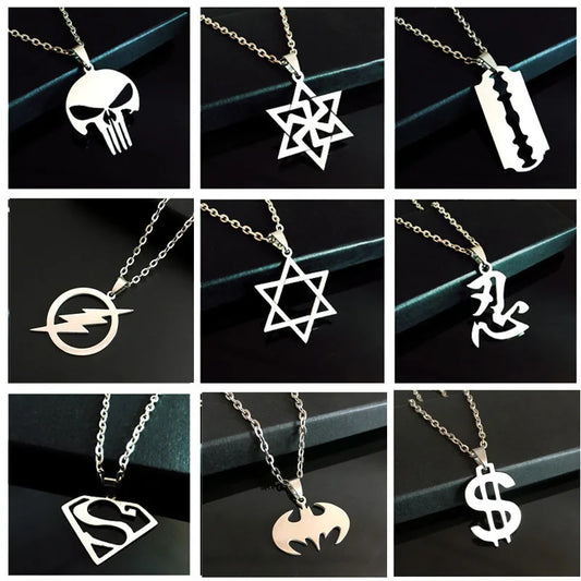 Fashion Men's Stainless Steel Necklace Supermen Flash Hero Skeleton Logo Pendant Necklaces High Quality Choker Jewelry Gift