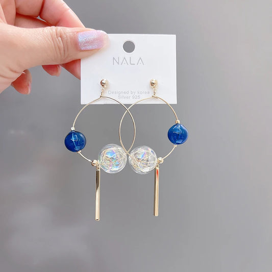 Cute Blue And Clear Glass Ball Dangle Earrings For Women 2020 Fashion Trend