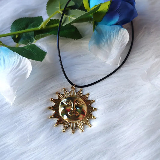 golden colour big sun necklace long Celestial jewelry sunshine Charm fashion men girlfriend gift charms beautiful new pendant