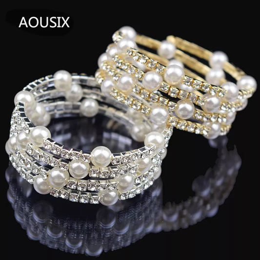 Elegant Crystal Imitation Pearl Bracelet Multilayer Stretchable Pearl Bracelet Pearl Bracelet for Women Bridal Jewelry Gift