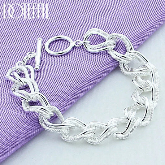 DOTEFFIL 925 Sterling Silver 24K Gold Matte Smooth Ring Chain Bracelet For Women Man Fashion Wedding Engagement Party Jewelry