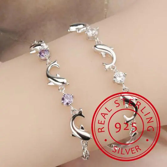 Fashion 925 Sterling Silver Chain Bracelets For Women Party Cute Dolphin Bracelet Bangle luxury Crystal CZ Jewelry Gifts