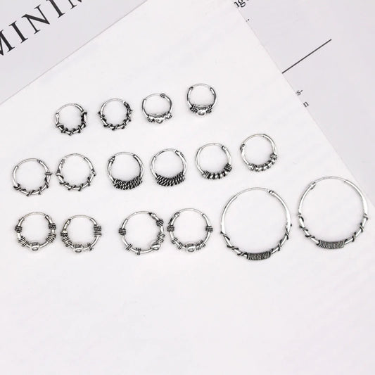 1Pair New Vintage Simple Mini Small Hoop Earrings For Women Bohemian Punk Tribal Twist Endless Circle Stud Earrings Jewelry