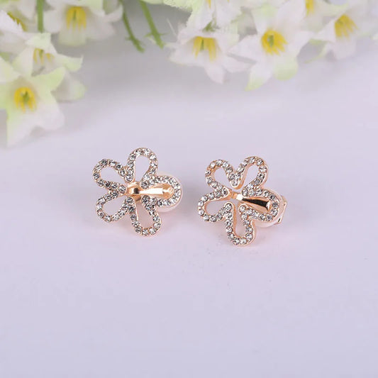 Korea Style Five petals Shape Rhinestone Clip on Earrings Without Piercing for Girls Party  No Hole Ear Clip