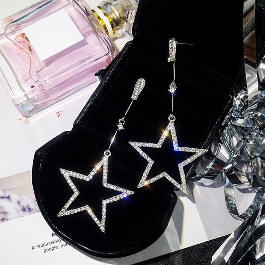 New Earrings Fashion Jewelry Crystal Rhinestone Hollow Five-pointed Star Earrings For Women Statement Earrings 2019 Wholesale