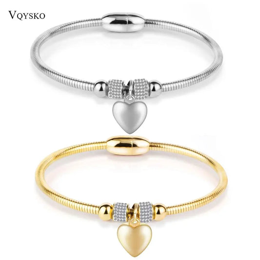 European Original New Crystal Heart Shape Charm cross stainless steel Bracelets Bangles Jewelry Gift For Women