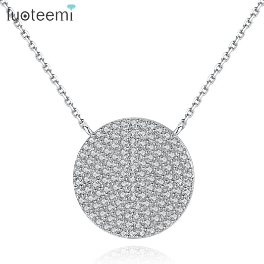 LUOTEEMI Trendy Top Quality Clear CZ Crystal Necklace For Women White Gold Color Round Pendant Necklaces Minimalism Jewelry Gift