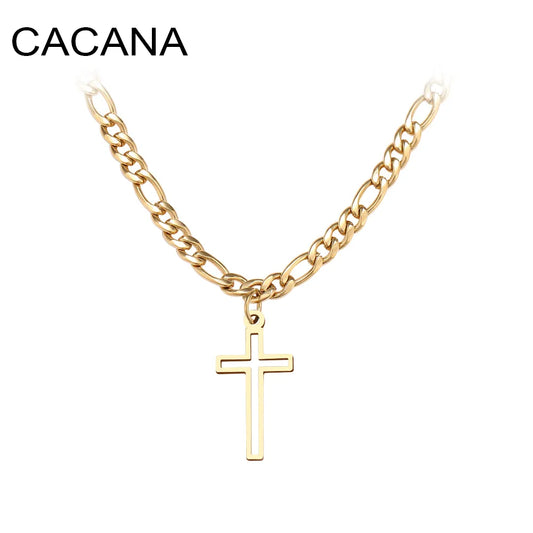 Crystal Round Hollow Cross Necklace For Women And Men Stainless Steel Cuban Chain Necklaces New Statement Wedding Jewelry S761