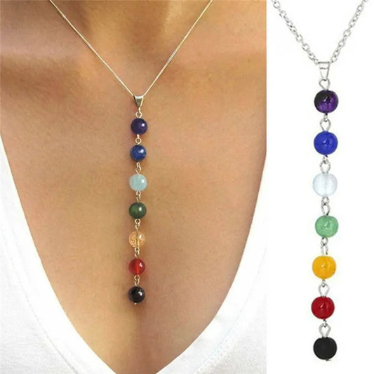 7 Chakra Gem Stone Beads Pendant Necklace Women Yoga Reiki Healing Balancing Maxi Chakra Necklaces Bijoux Femme Jewelry 2024 New