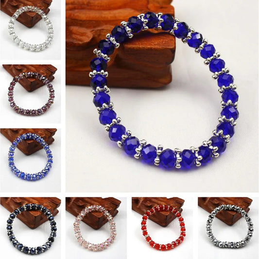 Handmade Women 8mm AB Colorful Glass Crystal Rhinestone Beaded Round Beads Petal Stretch Bracelet Bangle Wrap Fashion Jewelry