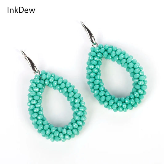 INKDEW Spring Colors New Water Drop Earrings for Women Faceted Beads Handmade Crystal Earring Big Earrings Long Earrings EA004