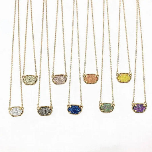 Fashion Oval Druzy Choker Pendant Necklace for Women Quartze Oval Pendant Druzy Necklace Hot Selling
