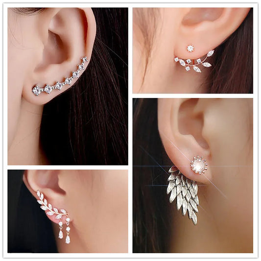 New Fashion Simulated Pearls Pendientes Bijoux Angel Wings Leaf Feather Flowers Stud Earrings For Women Wedding Jewelry Brincos