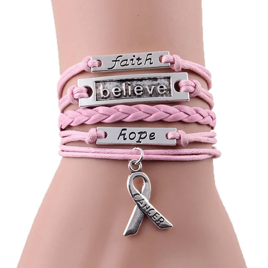 Faith Believe Hope Charm Breast CANCER Women Bracelet Stacks Awareness Wrap Bracelets & Bangles For Women Jewelry Accessories