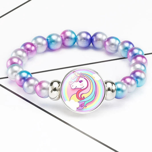 18mm Unicorn Beads Bracelets Snap Holder Buttons Dome Cabochon Unicorn Charms Bracelet Trendy Jewelry Girls Women