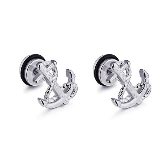 1 Pcs European Fashion Simple Punk Small Anchor Ear Studs Metal Color Neutral Personality Anchor Screw-back Earring E506-T2