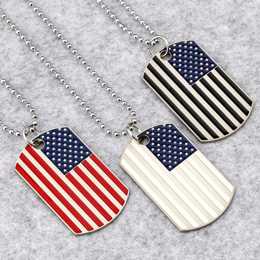 Hip Hop American flag Pendant Necklaces Men's Army Military card Charm beaded chain Necklace For women Fashion Jewelry