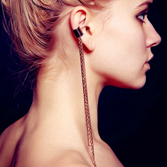 1 Pcs European Fashion Long Metal Chains Tassel Earring Gold/Silver Color for Women Fashion Ear Cuff  Ear Clip Jewelry Brincos