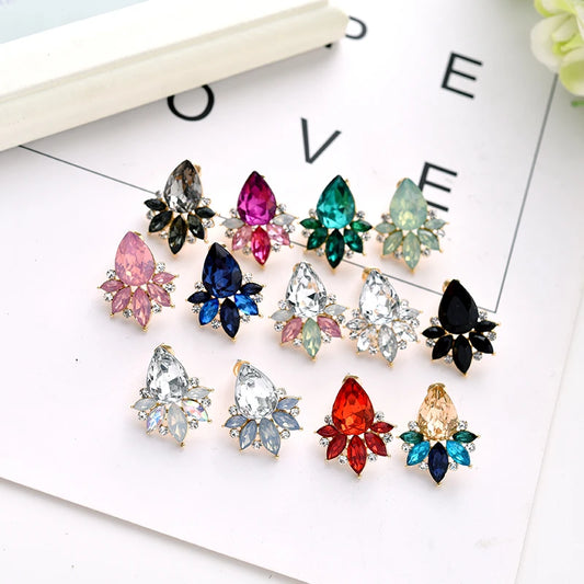 Fashion Rhinestone Inlaid Colorful Crystal Stone Women Girl Piercing Earrings Gold Color Piercing Earrings Christmas Gift