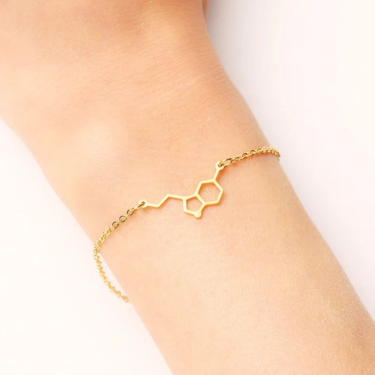 DOTIFI Stainless Steel Bracelet For Women Gold Color Erotonin Molecule Chemistry Geometric Lover's Engagement Jewelry