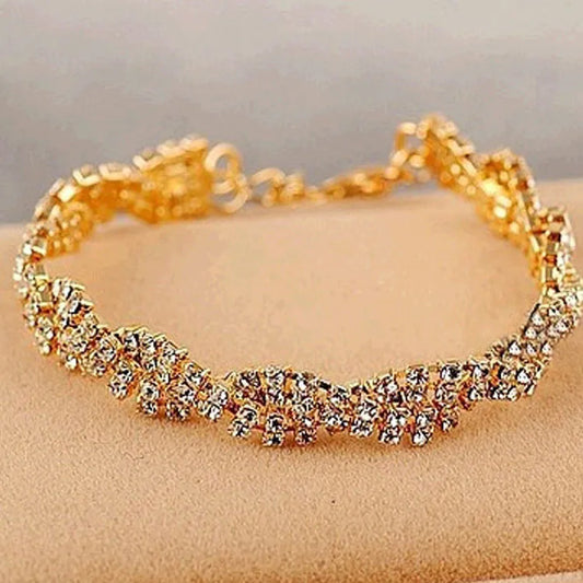 New Elegant And Exquisite Rhinestones Shiny Wild Bracelet Gold And Silver Two-color Stretch Female Wild Bracelet Bridal Jewelry