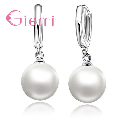 New Fashion Good Selling 925 Sterling Silver Pearl Earrings Accessories White Pearl Hoop For Women/Girls Wedding Jewelry