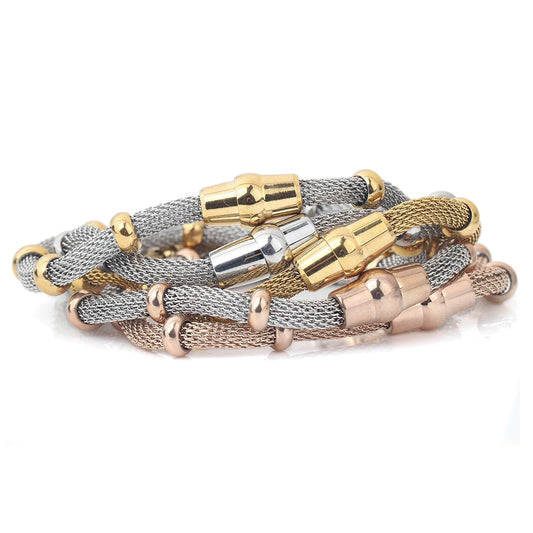 High quality Three Color stainless steel clasp Bracelets with charms cable mesh bracelet chain bracelet  for men or women