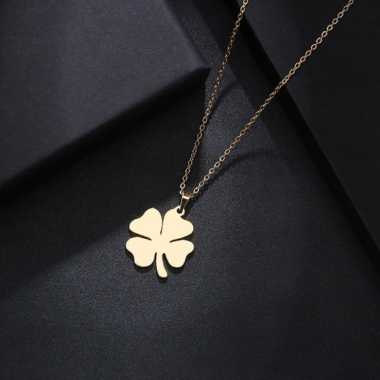 DOTIFI Stainless Steel Necklace For Women Man Lover's Clover Gold Color Pendant Necklace Engagement Jewelry