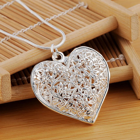 925Wholesale different Free shipping fashion silver color jewelry elegant charms retro exquisite heart pendant necklace women ,
