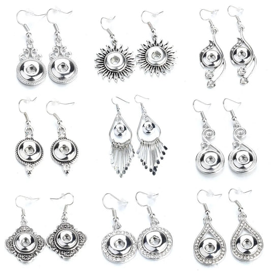 New 12mm Snap Jewelry Mini Snap Buttons Earrings Fit 12mm Snap Button Metal Crystal Dangle Earrings For Women