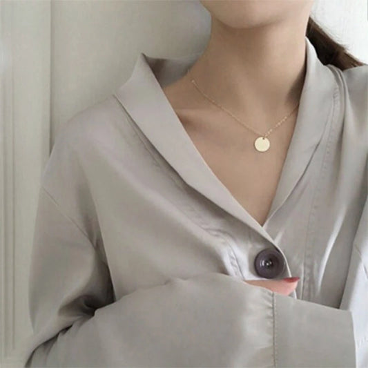 Fashion Necklace Jewelry Necklace Simple Geometry Thin Slice Small Round Thin Chain Long Necklace Clavicle Necklace Women Bijoux