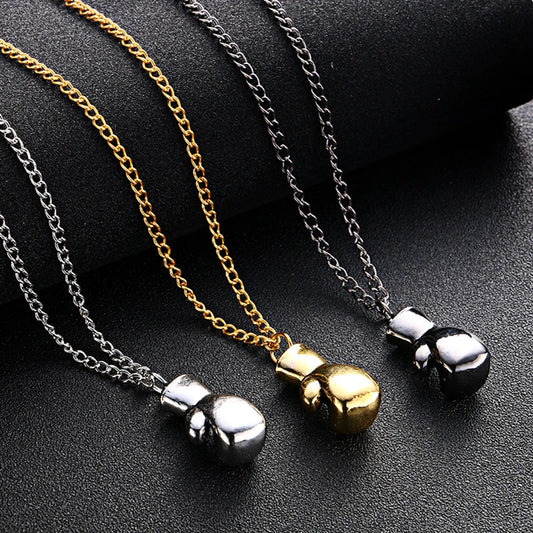 HIP Gold Color Titanium Stainless Steel Sports Fitness Double Boxing Gloves Pendant Necklaces for Men Jewelry
