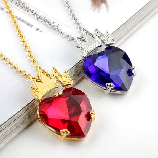 Move Descendants Theme Red Deep Blue Crystal Metal Crown Necklaces For girls Lover Women Gift