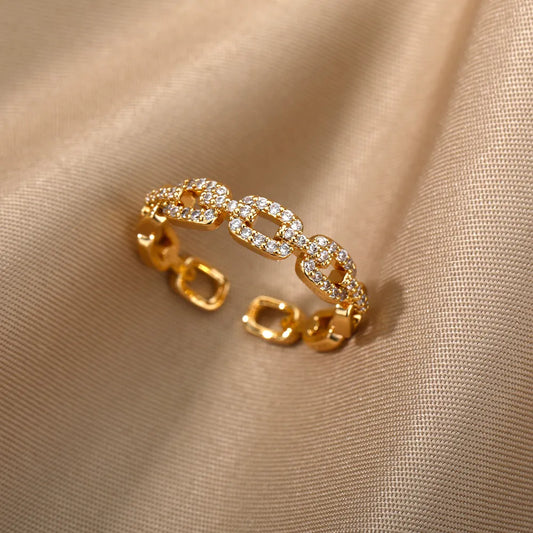 Classic Zircon Twist Chain Rings For Women Stainless Steel  Elegant Couple Finger Ring Wedding Jewelry Gift Bijoux Femme