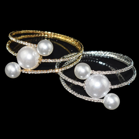 AOUSIX New Crystal Gold Silver Plated Bangles Pearl Bride Bracelet Woman Pearl Open Bracelet Pulseras Mujer Holiday Gift