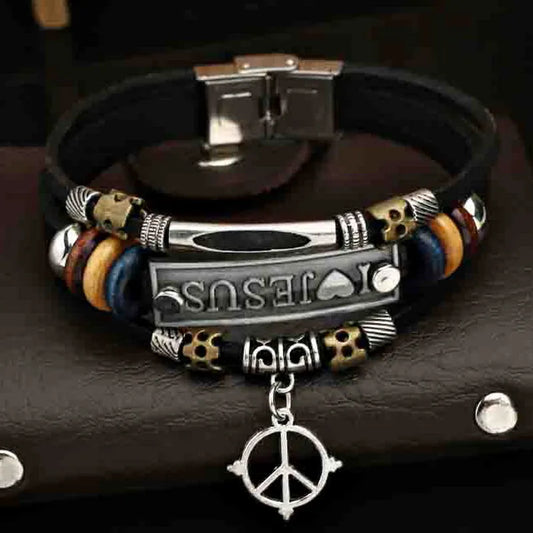 Clearance processing! Only one left. Low price processing. Multi-layer gossip leather bracelet, I love Jesus bracelet.