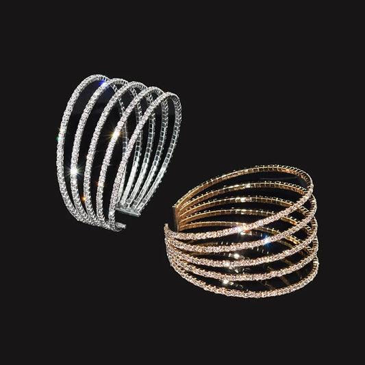 Elegant Lady Crystal Open Bracelets & Bangles Gold Silver Plated Bracelet Rhinestones For Women Bling Wedding Party Jewelry Gift