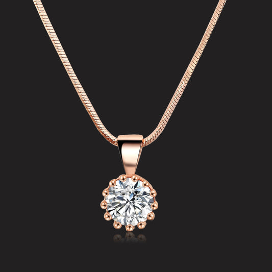 Fashion Crown Pendant Necklace for Women Retro Vintage Classic Rose Gold Color Cubic Zirconia Chain on Neck Trendy Jewelry N390