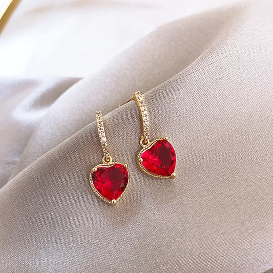 New Arrival Trendy White Red Earrings Rhinestone Temperament Heart Shaped Earring For Women Wedding Party Jewelry