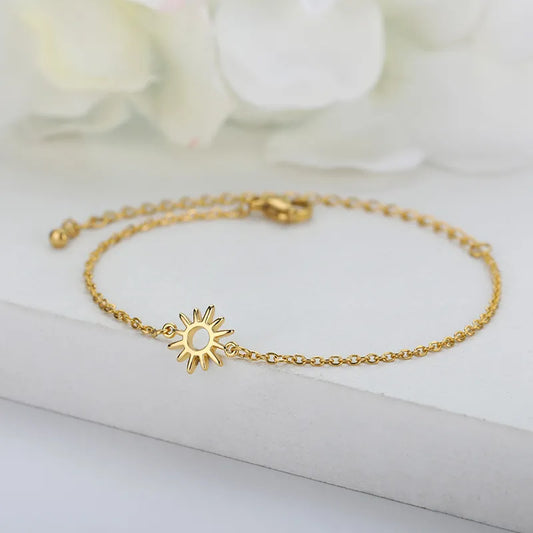 ICFTZWE Sun Hollow Bracelets For Women Stainless Steel Hand Chain Vintage Sunflower Anklet Boho Foot Jewelry Accessories