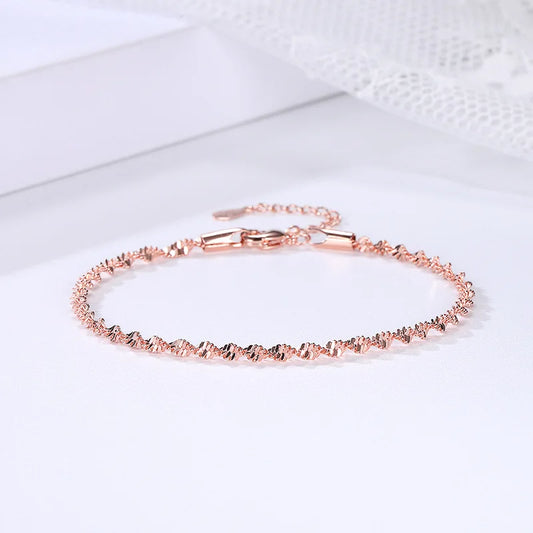 Bracelet For Women Smooth Exquisite Trendy Spiral Wave Twisted Grain Rose Gold Color Silver Color Fashion Jewelry Gift KBH064