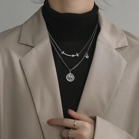 1Pcs New Double Hip Hop  Sweater Chain Necklace Female Tide Temperament Ins Chain Pendant Long Joker Contracted Clavicle