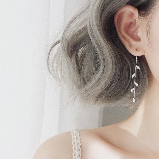 Long Silver Plated Crystal Leaf Tassel Drop Earrings For Women Wedding Fashion 2020 Jewelry Gift