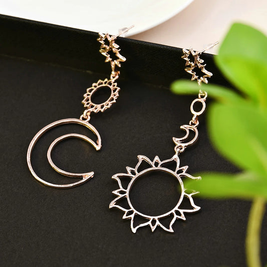 2019 New Women Asymmetrical Star Sun Moon Leaf Drop Dangle Ear Stud Earrings Jewelry korean earrings vintage earrings