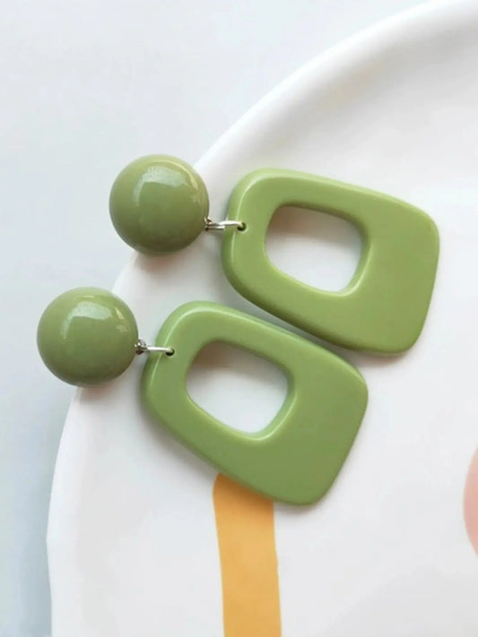 A Pair of Avocado Green Irregular Geometric Rectangular Acrylic Earrings