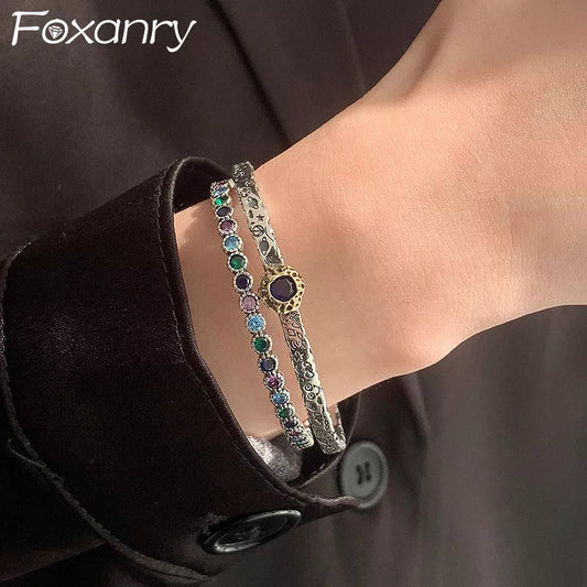 FOXANRY Vintage Handmade Graffiti Hiphop Bracelet for Women Couples INS Fashion Creative Sparkling Zircons Party Jewelry Gifts