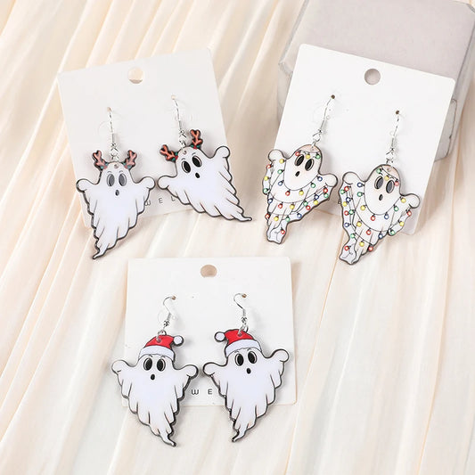 1Pair Christmas  Drop Earring Creative Acrylic Ghost Fashion Jewelry For Woman Girl Holiday Birthday Gift