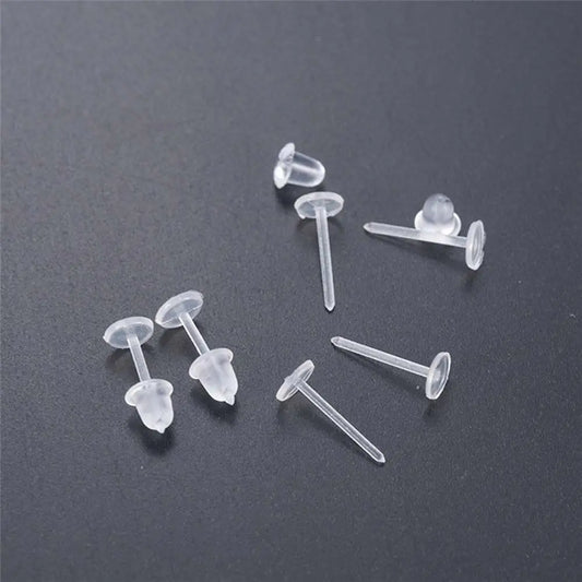 50Pcs/Pack Plastic Stud Earring Anti Allergy Ear Protect From Ear Hole Blockage Transparent Pure Color Earrings Jewelry Parts